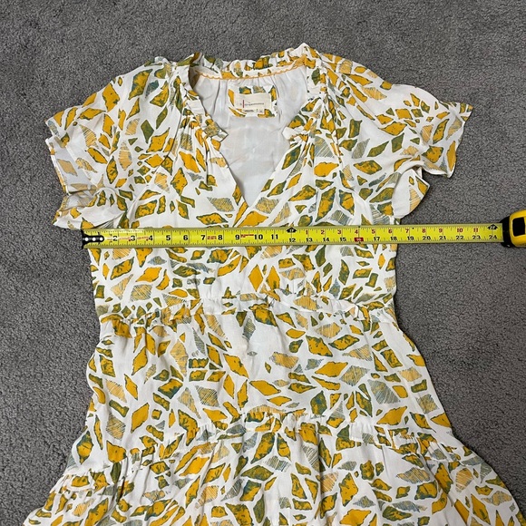 Anthropologie Robin Tiered Mini Dress Size Small Yellow White Geometric Print - Picture 11 of 16